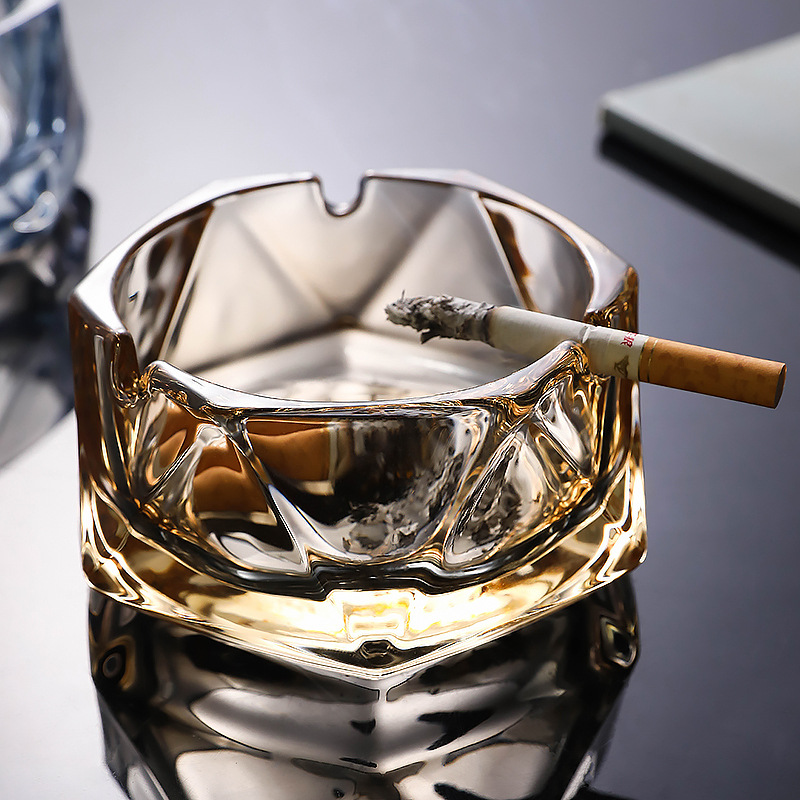 家用創意玻璃煙灰缸大號輕奢高端潮流個性客廳煙缸小高檔水晶煙盅