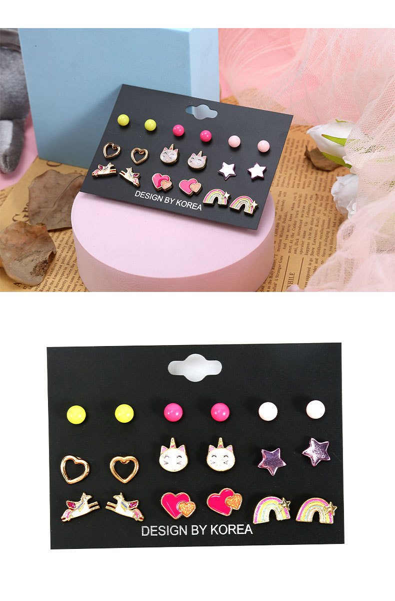 Cute Rainbow Heart Shape Cat Alloy Enamel Plating Ear Studs 1 Set display picture 1