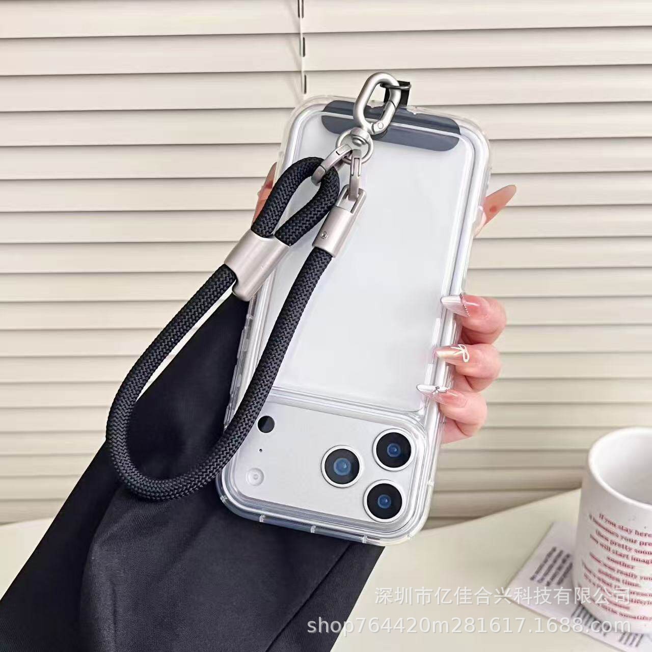Correa de Muñeca para Celular de Poliéster y Metal, Ajustable, Anti-pérdida, Con Clip image 5