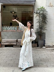 国風レトロ立体刺繍セット女性春2025新長袖シャツ高腰半身スカート2点セット潮