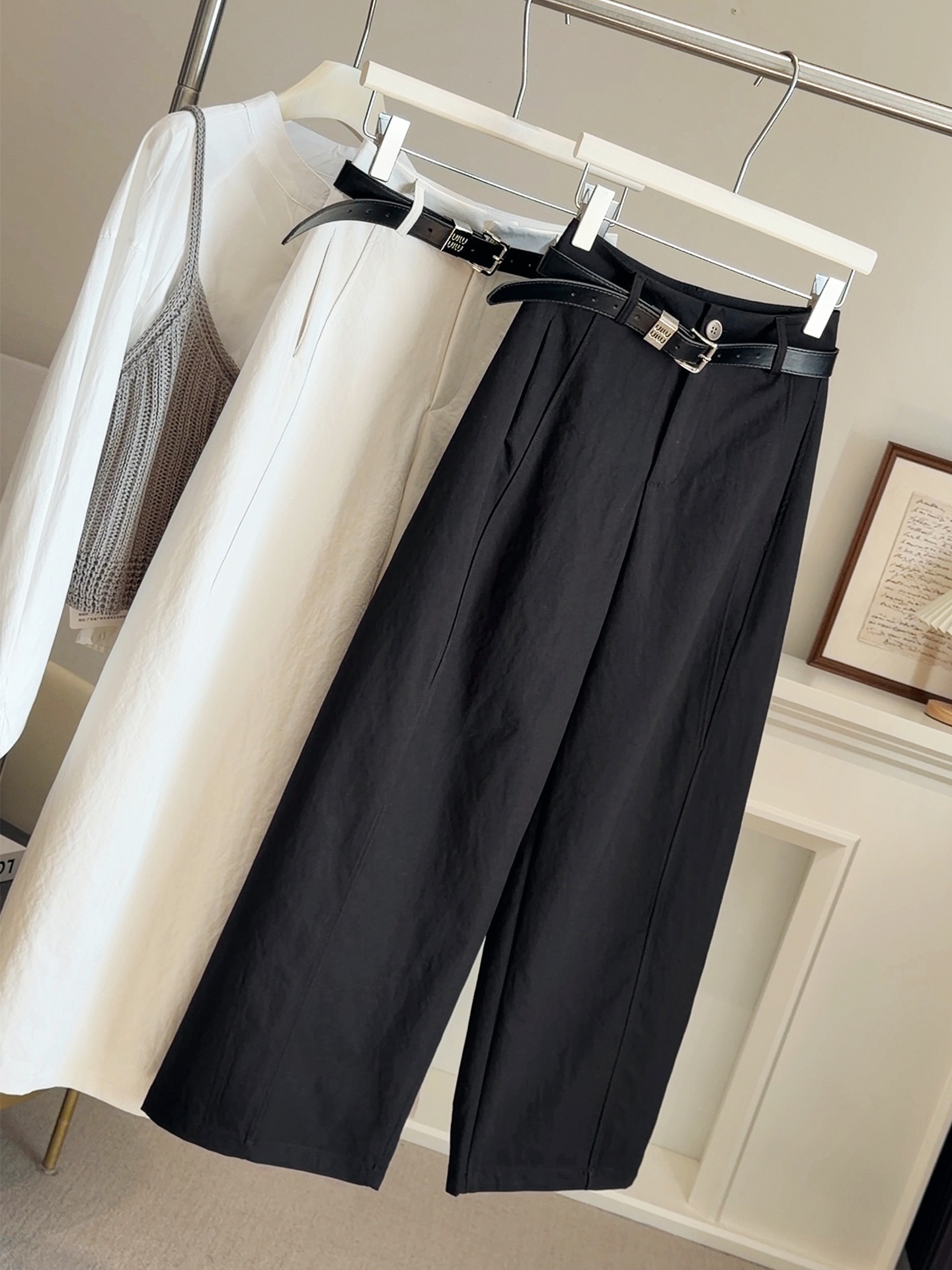 Quần culottes nữ ống rộng cạp cao dáng suông — màu đen chi tiết 6