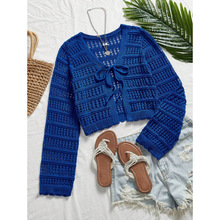 B 14465 Lace up hollow knit cardigan ϵ���ο���֯����