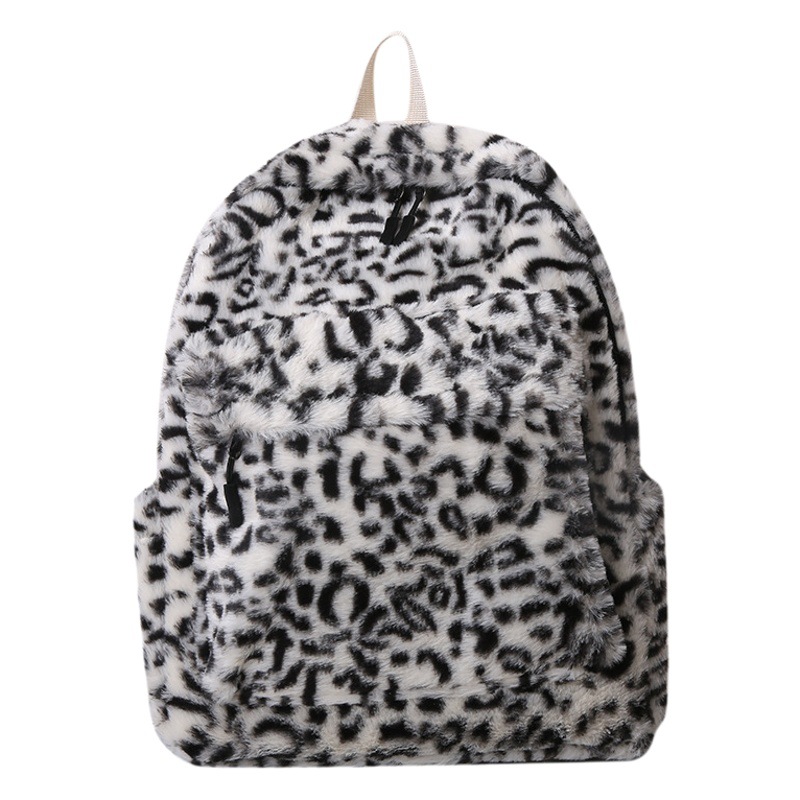 Mochila de moda estampado de leopardo bolsa de felpa para mujer 2022 invierno nuevo simple estudiante mochila para mujer