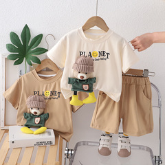 男童夏裝套裝2024新款嬰兒童裝寶寶夏季卡通短袖帥氣兩件套批發潮