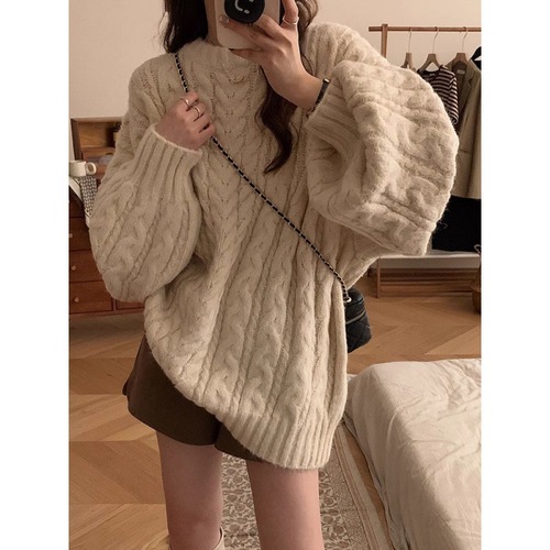 Soft and Mellow Knit Round Neck Turtleneck Top for Women, Relaxed Style, Korean Version, Loose Cardigan, Plus Size, Autumn and Winter