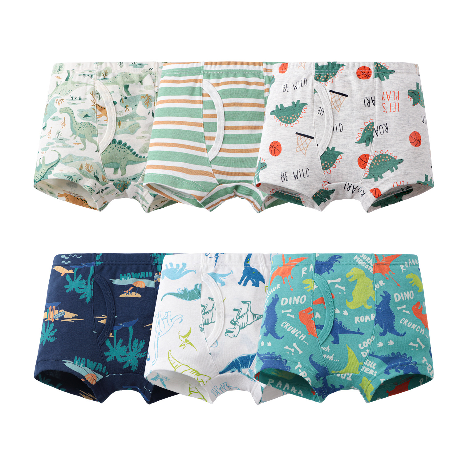 Amazon boys' underwear, ribbed pure cotton breathable children's all-cotton boxer briefs, dinosaur design, CPSC certified, exclusively for cross-border sales