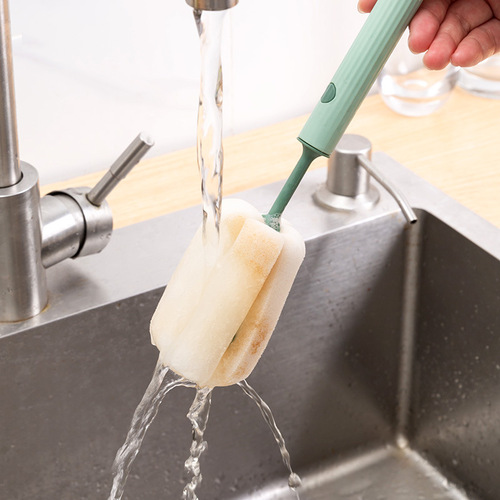 Long-handled sponge cup brush with removable replacement head for cleaning and refreshing bottles and thermos cups, Nordic style cup brush