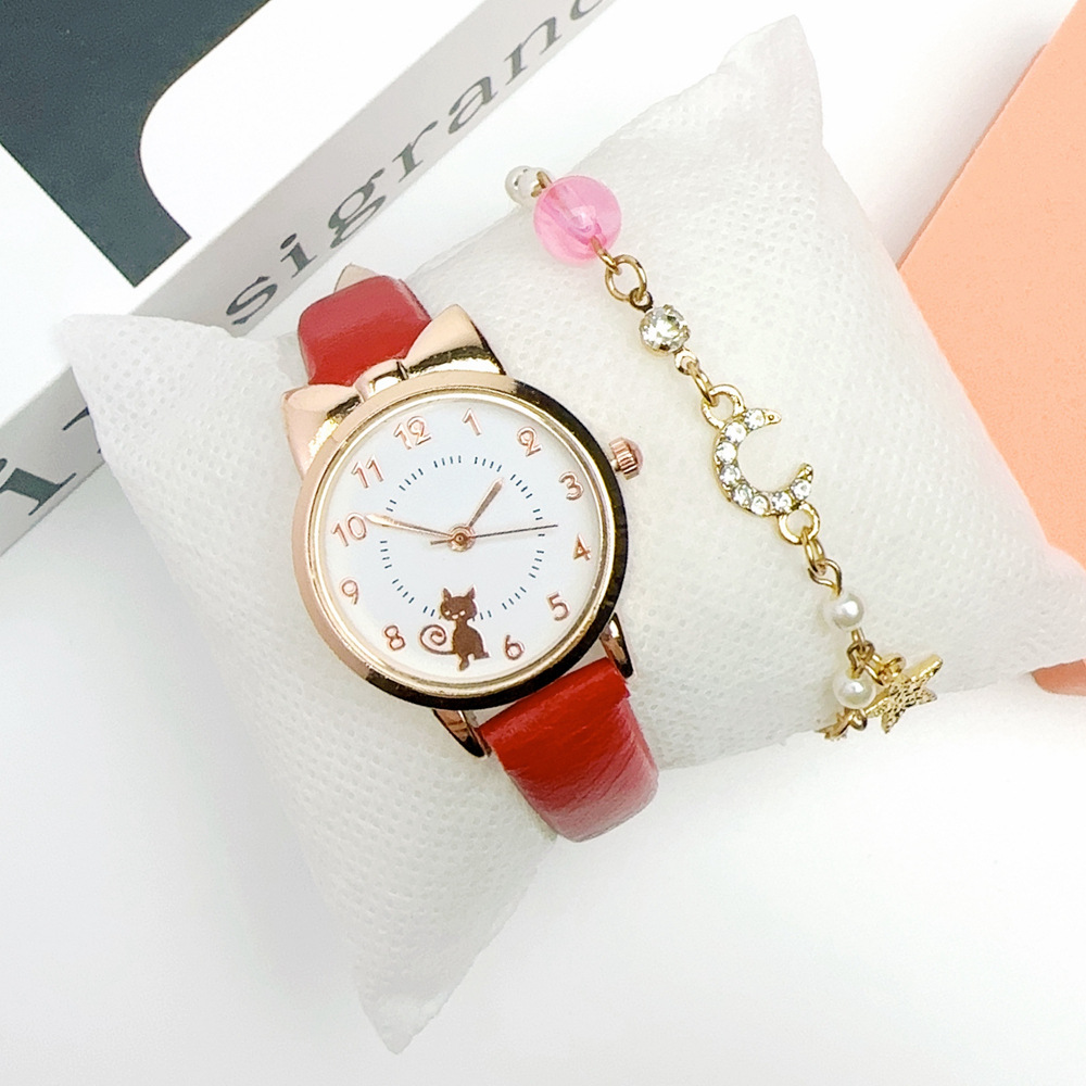 Jauns Instagram sieviešu, svaigs un jauks kaķu studentu kvarca pulksteņa rokassprādzes komplekts ar mēness_voghion.com