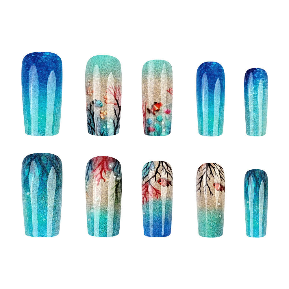 Verano mar gradiente fresco de usar uñas transfronterizas 24 piezas de la atmósfera de uñas blancas, uñas falsas en stock, suministro directo