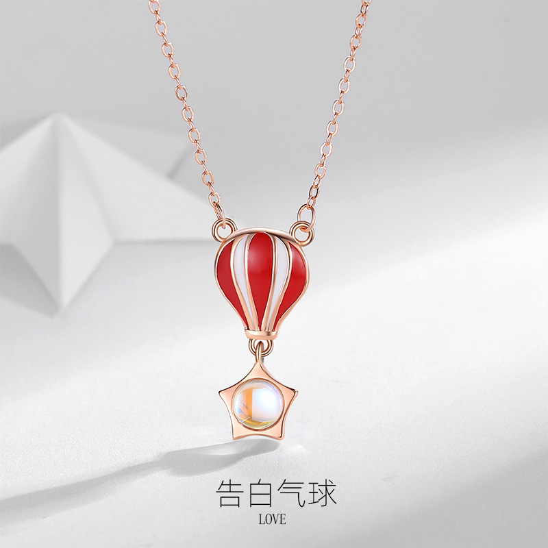 Collar de plata esterlina s925 estilo coreano creativo globo de aire caliente amor confesión romántica Cadena de clavícula estilo coreano de las mujeres moda plata esterlina