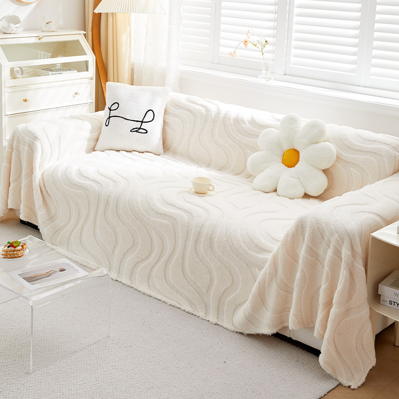 Sofa Slipcover 2026 Solid Color Cloth Simple Style Plush One-Piece Full Wrap Blanket_voghion.com