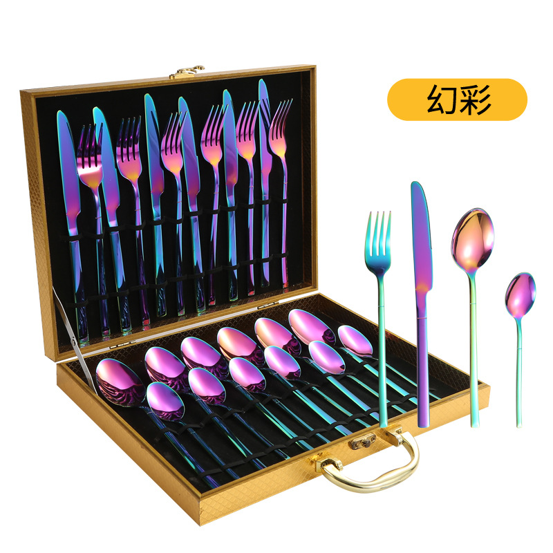 Amazon Venta caliente vajilla de acero inoxidable 24 piezas traje transfronterizo producto Caballero 4 piezas principales cuchillo de comida occidental, tenedor y cuchara traje