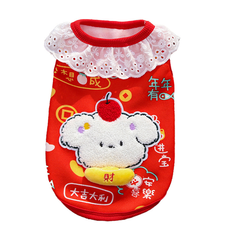 Año Nuevo mascotas perros gatos ropa accesorios otoño invierno leche terciopelo encaje manzanas que osos Teddy festivo