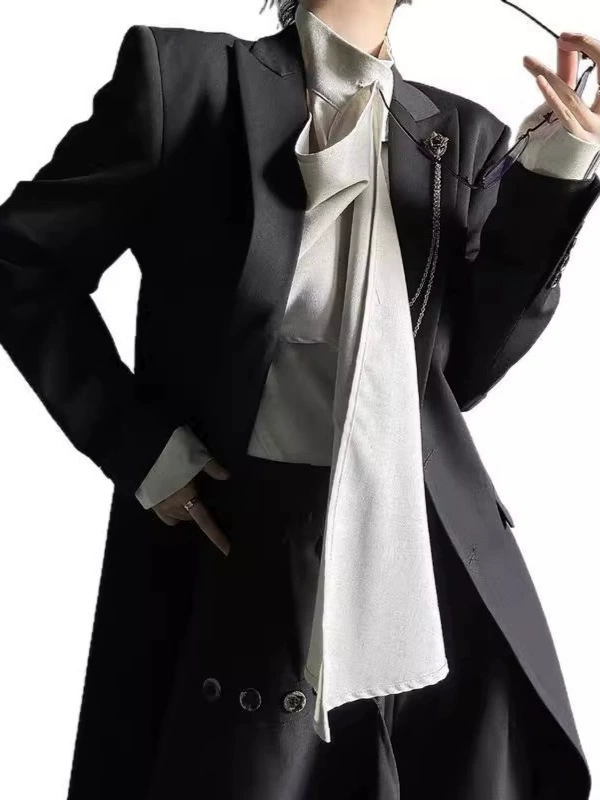 Black trench coat, long jacket, high-quality style