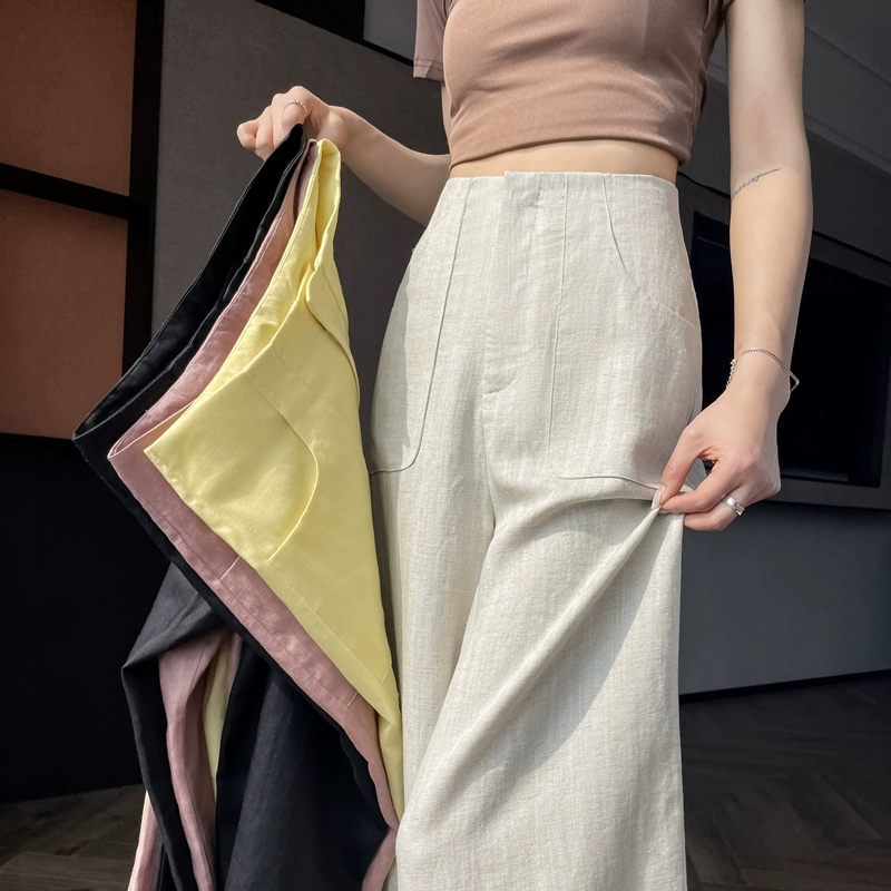 Льняные хлопчатобумажные широкие брюки женские летние тонкие маленькие талии