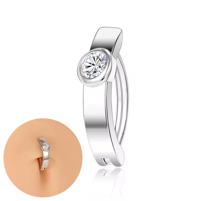 European American Cross-border Stainless Steel Smooth Ring With Personalized Flower Design And Zircon Inlay, Navel_voghion.com
