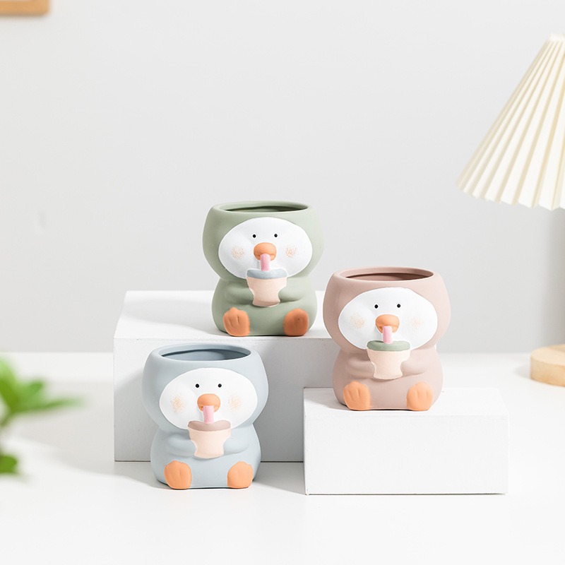 Succulent flower pot ceramic indoor creative cute cartoon succulent plant pot stoneware pot personalized decoration combination wholesale