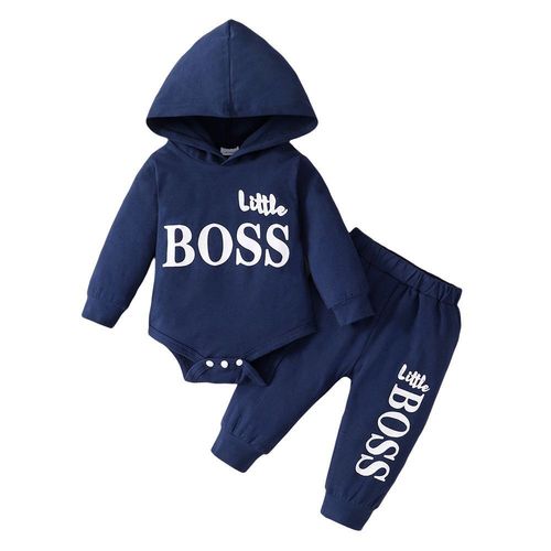 Cross-border Baby & Children's Clothing—European and American Style—New Arrivals: Boys' and Girls' Spring/Fall Letter-Printed Hooded Solid-Color Two-Piece Sets