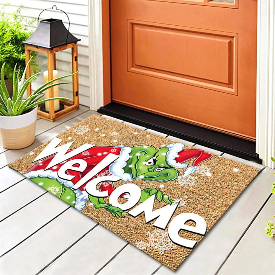 Nueva alfombra de puerta Grinch de Navidad Estera decorativa de Nochebuena Alfombra de piso de la generación del pelo del Amazonas Alfombra de piso