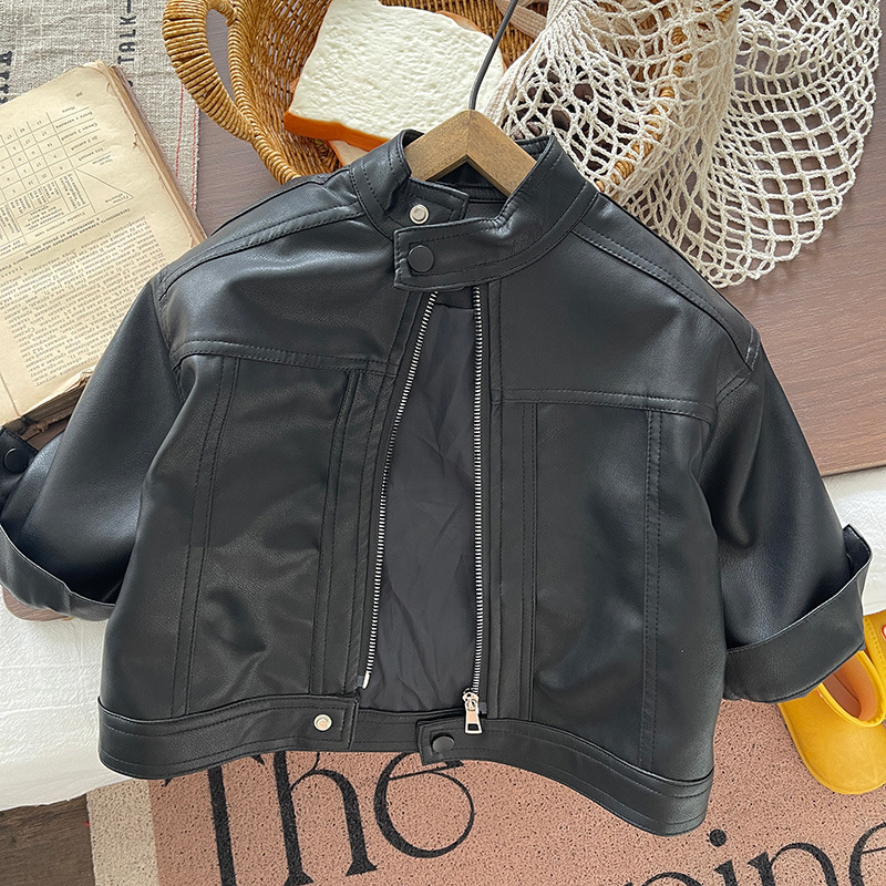 Chaqueta de cuero para niños 2026 nuevo niño primavera y otoño chaqueta de cuero bebé otoño chaqueta de cremallera de goma image 1