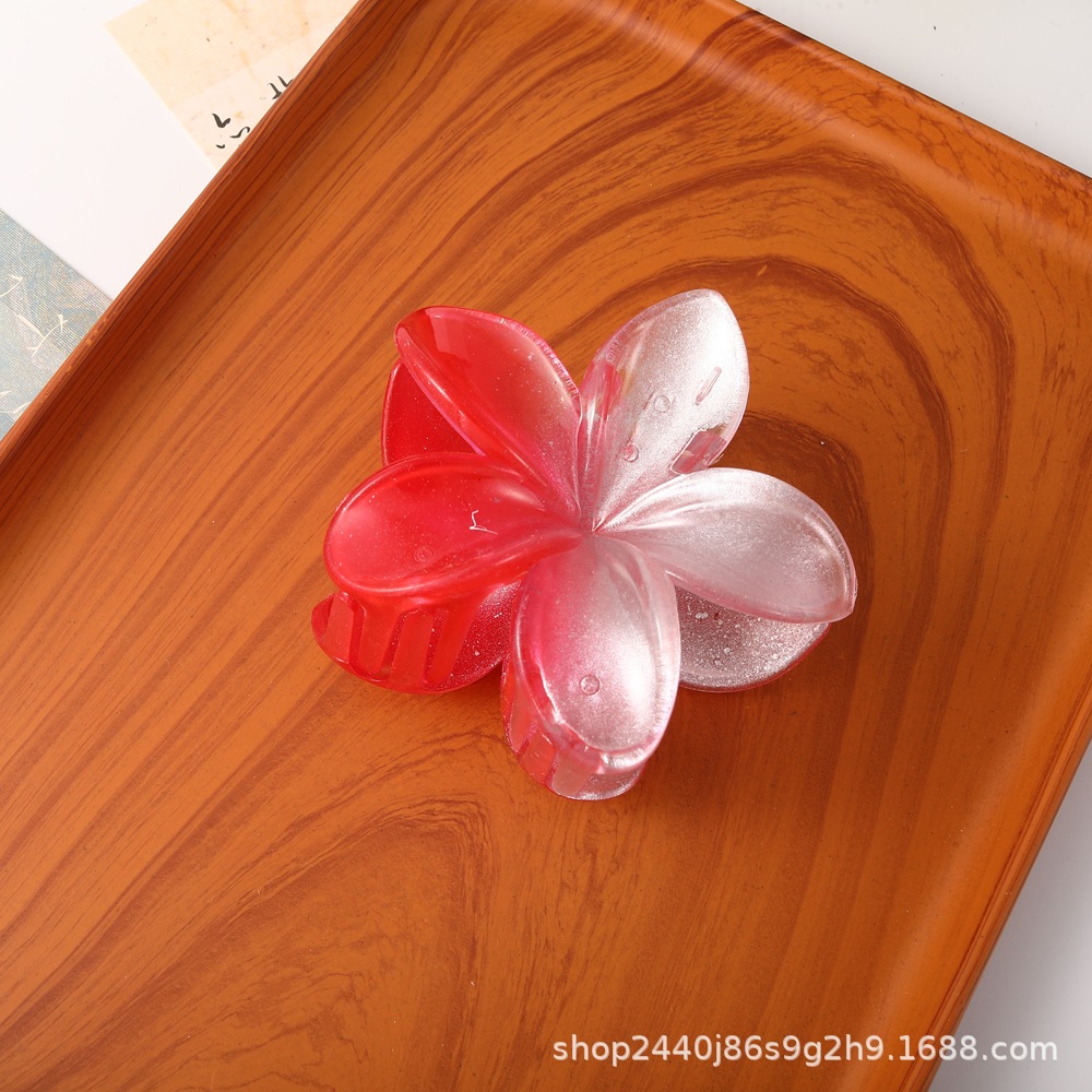 Nuevo color frangipani acrílico pinza para el cabello flor pinza de agarre de alta calidad elegante accesorio para el cabello de mujer pinza de tiburón de agarre lateral