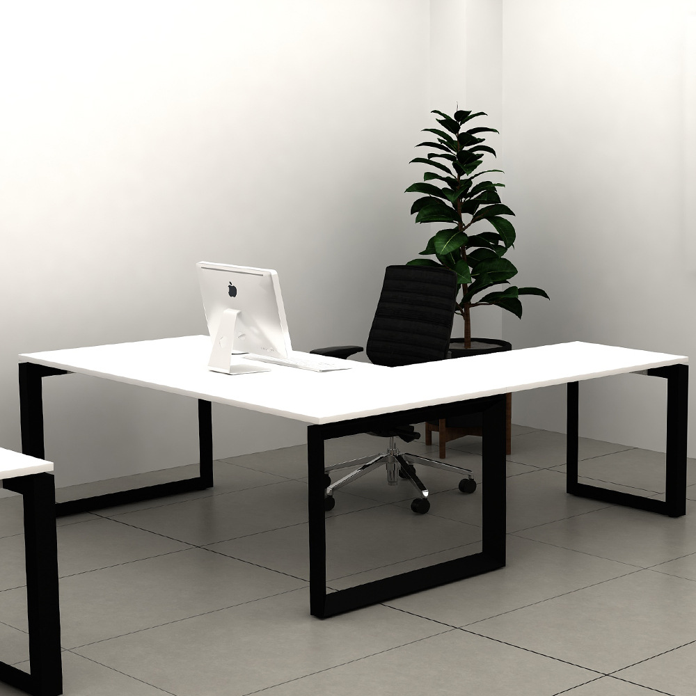 Escritorio de esquina, escritorio de computadora en blanco y negro, escritorio de gerente de moda, escritorio de estudio de dormitorio de alta calidad en forma de L