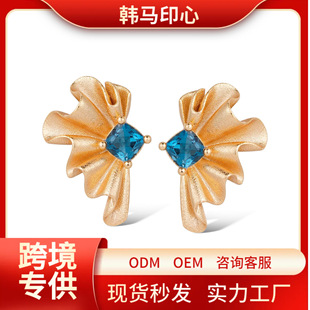 ● Hanma Yinxin ● S925 Silver Natural London Blue Topaz Earrings Women's Flower Earrings Accessible Luxury Niche High-End