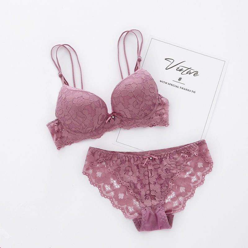 Set pizzo sexy piccolo petto e biancheria intima divertente regolata collezione di seni raccolti spessi reggiseno con bellissima schiena_voghion.com