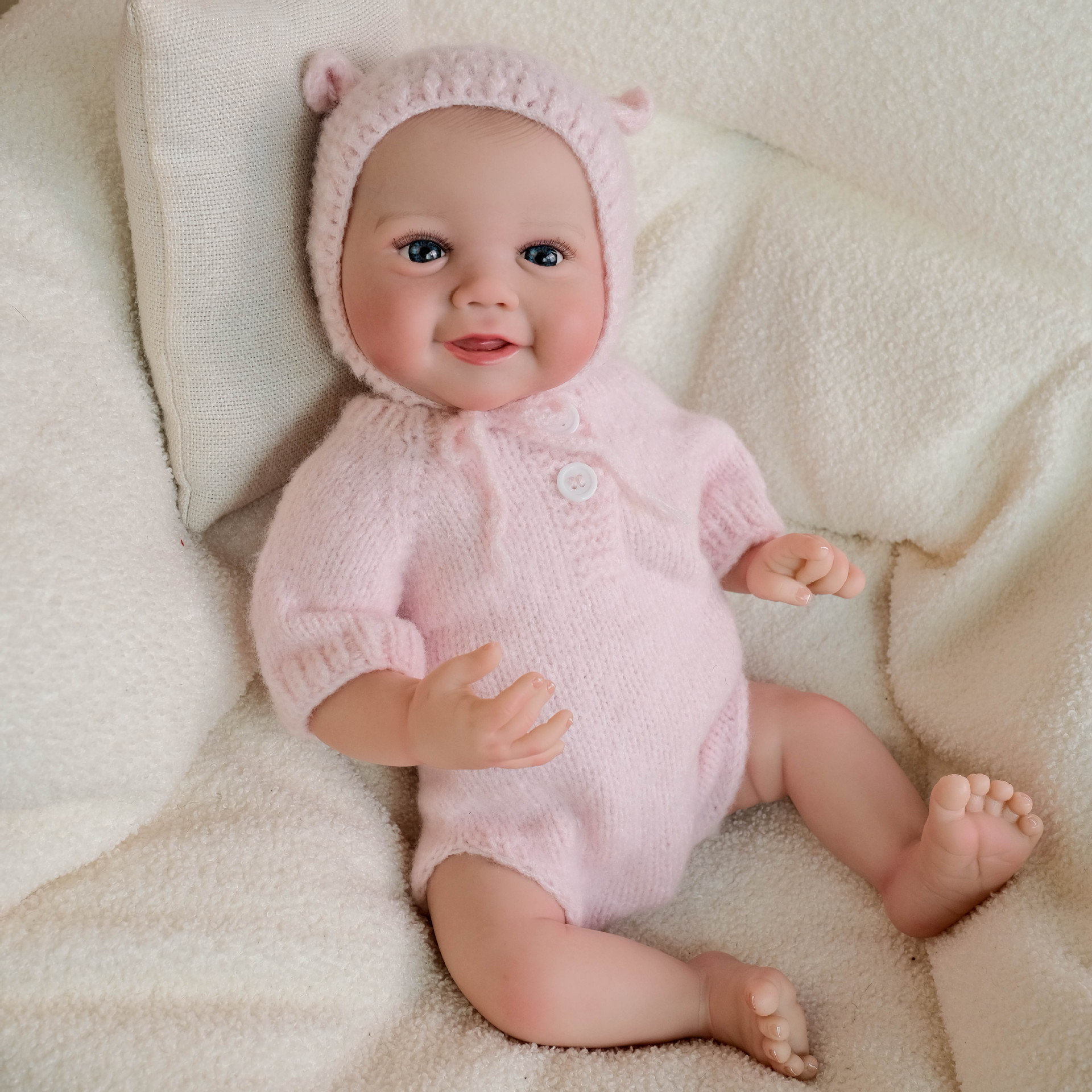 Hilo de lana rosa de 19inch, mampara de una pieza, muñeca de simulación Emmy hecha a mano, regalo de vacaciones para niños