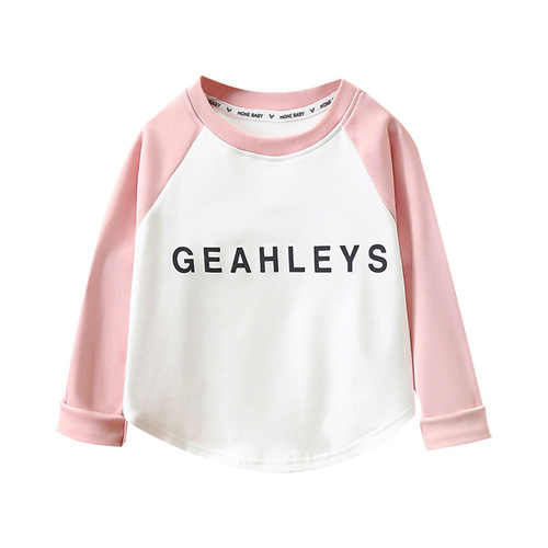Girls' long-sleeved t-shirt spring tops Korean children's A-class down jacket baby clothes baby children's clothing 