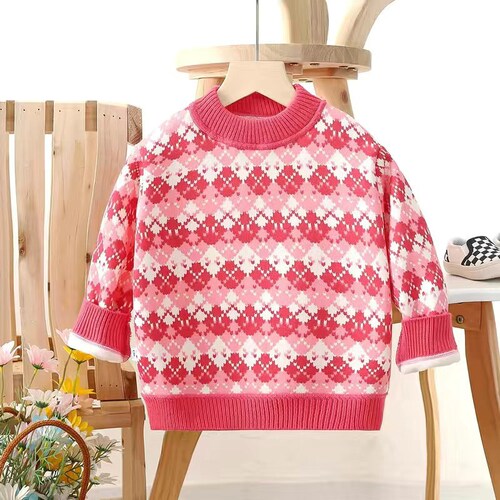 Children's and girls' padded and thick crew neck sweaters for autumn and winter, stylish knitted shirts for kids