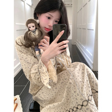 2025可爱韩系花边宫廷风碎花灯芯绒家居服睡衣睡裙