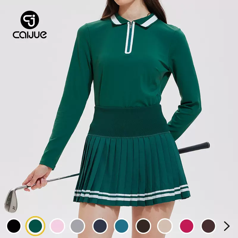 跨境新款网球服长袖半拉链翻领POLO衫户外速干健身运动瑜伽服套装