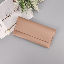 新款女士长款钱包女士薄款纯色百搭按扣多卡位手拿零钱夹银行卡包