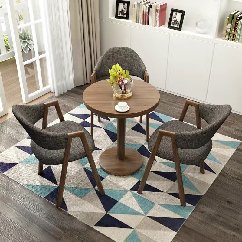 60 원형 테이블과 의자 3개 호두 다크 그레이 천