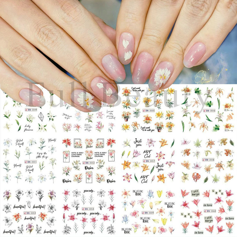 Cross-border new flower watermark nail stickers spring and summer lily flower chrysanthemum watermark nail stickers wholesale nail
