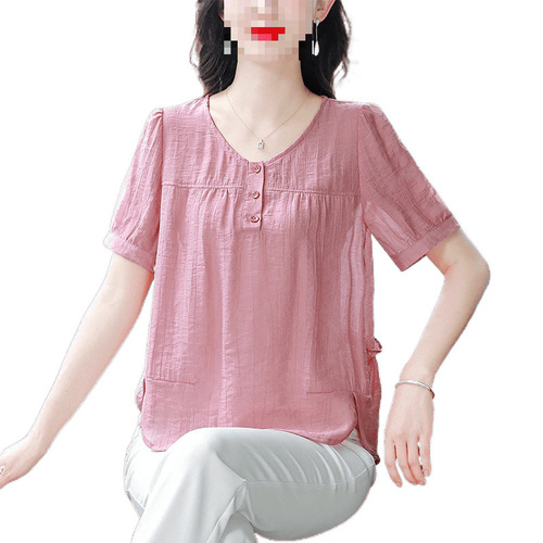 Summer Mother Thin Cotton Linen Top Stylish Versatile Slimming Short Sleeve Chiffon Shirt With Elegance Youthful Women's Shirt