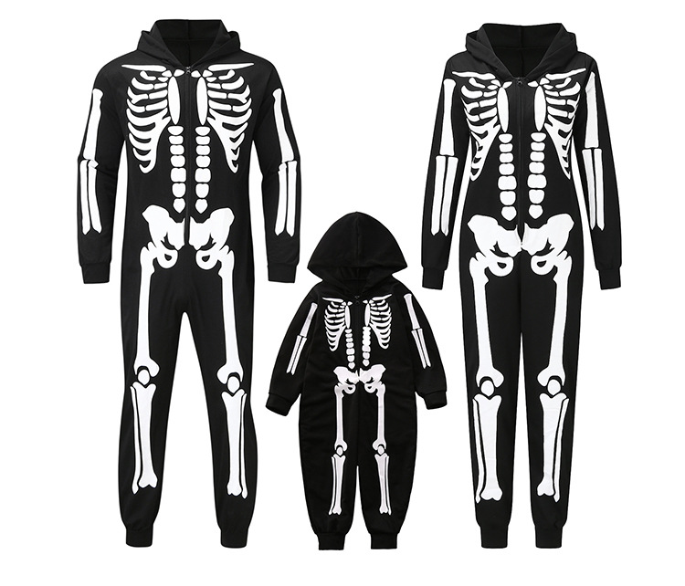 Women's Clothing Halloween new printed jumpsuit pajamas parent child suits boys and girls skeleton jumpsuit children's clothing_voghion.com