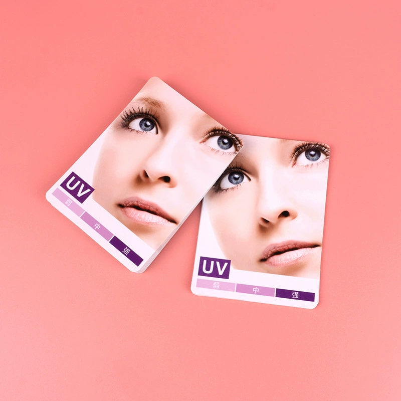 Ультрафиолетовая тестовая карта английский УФ-солнцезащитный крем проверка прочности многократного использования 8*11 пользовательская мелованная бумага ультрафиолетовый