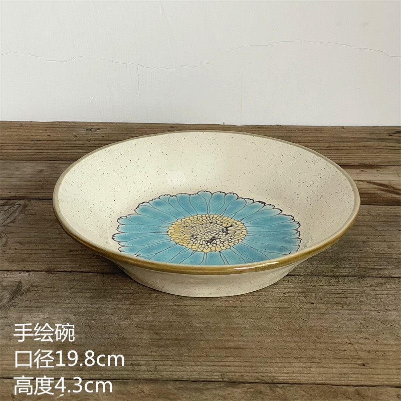 ヨーロッパ式円形大皿陶磁器手描き釉薬下果物クリエイティブケーキ皿家庭用料理皿円形ステーキ皿皿皿|undefined