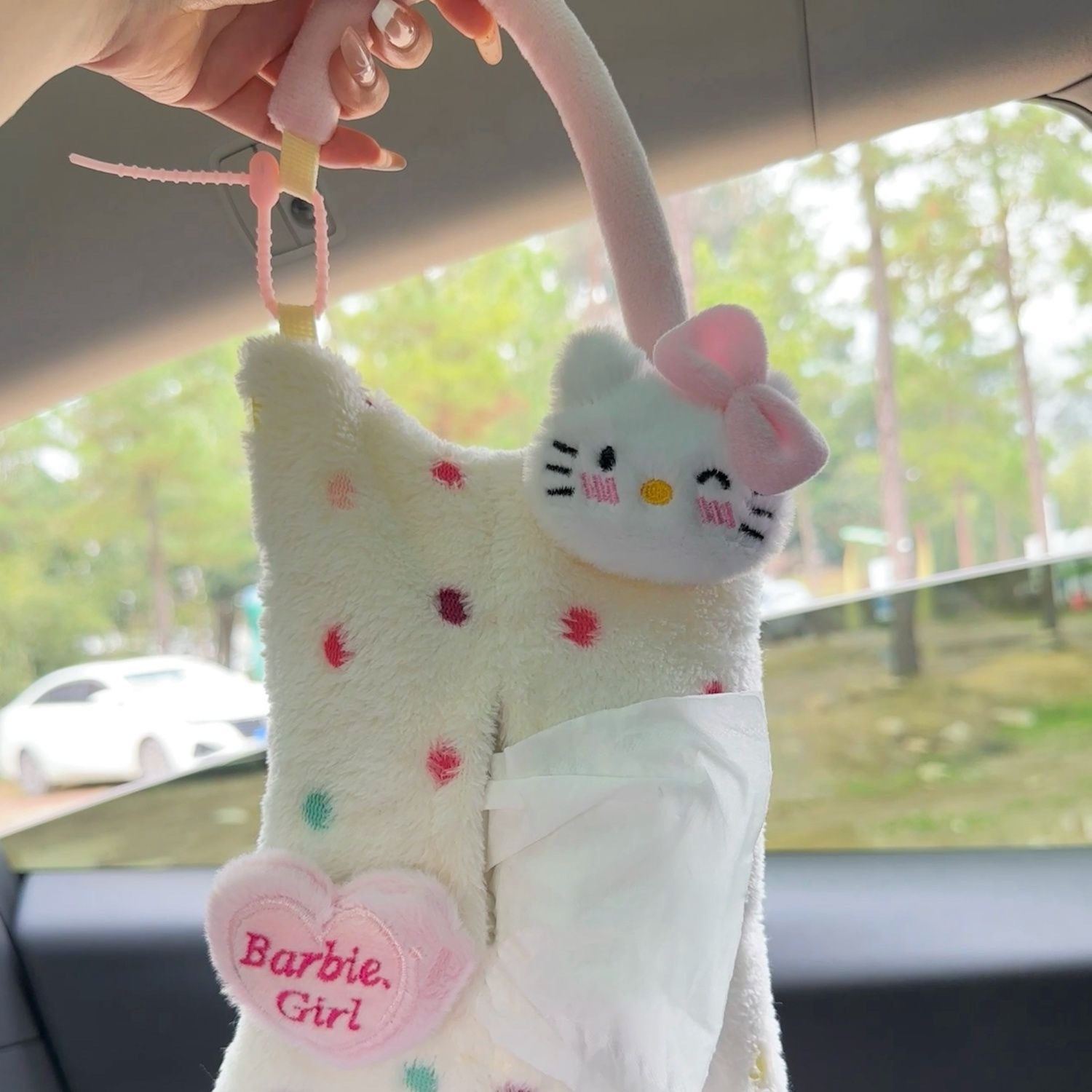 Cute Kitty Cat Car Tissue Box, Hanging Tissue Box for Car Interior, Decorative Car Tissue Hanging Bag, Storage Bag for Women
