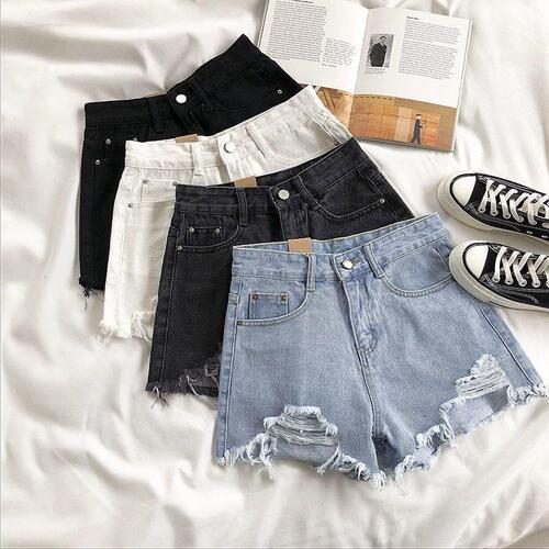 High-waisted ripped loose wide-leg denim shorts for women, summer 2025 Korean version, versatile A-line hot pants
