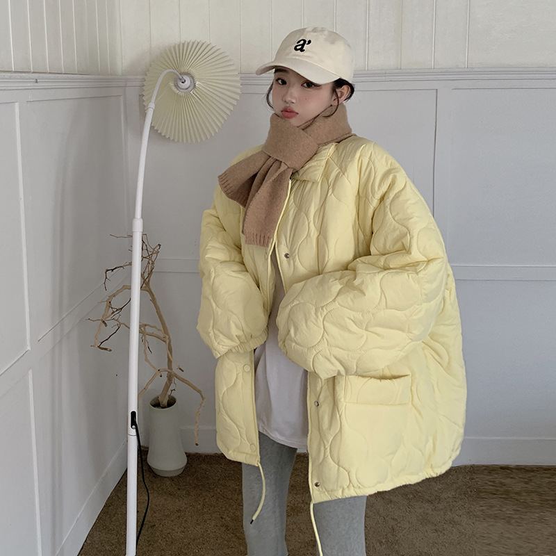多巴胺彩色菱格棉服女新款复古外套面包服宽松内底羊羔毛韩版棉衣|undefined