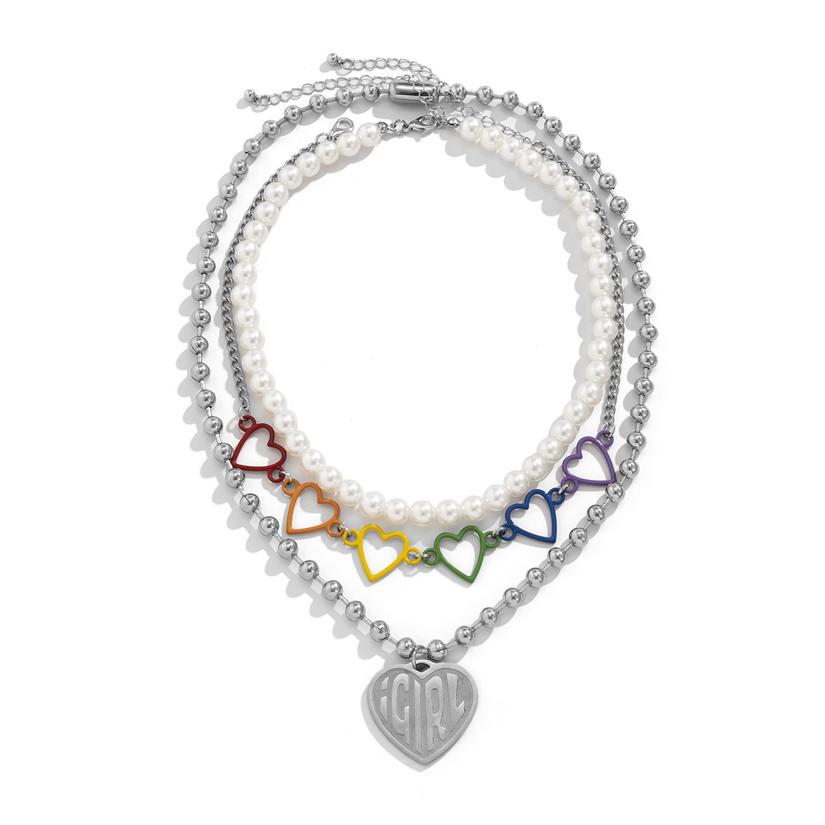 Bijoux simples et creux, colliers hip-hop en forme de cœur coloré, design de niche, collier étoile en perles artificielles_voghion.com