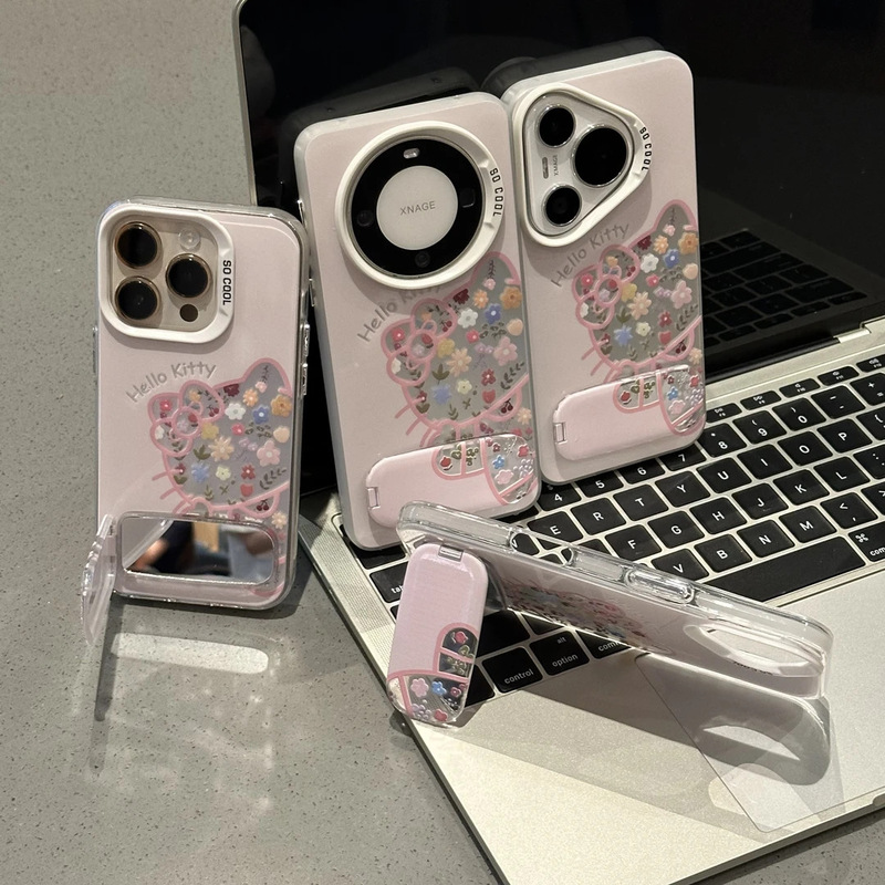 镂空碎花Kitty猫适用iPhone16/17手机壳14彩银IMD15/13女12支架xs|undefined