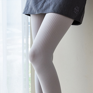 Thin Milky White Spring and Autumn Pantyhose for Women, Vertical Striped Knitted White Stockings, Pure Desire Autumn and Winter Leggings, Black and Gray