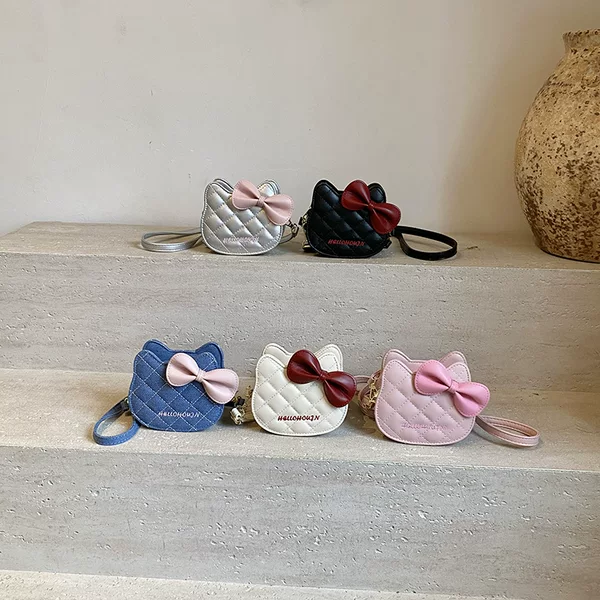Cross-Border Embroidery Thread Kitty Cat Mini Coin Purse for Women, Bowknot Korean Style Cute Little Chanel-Style Versatile Children's Crossbody Bag