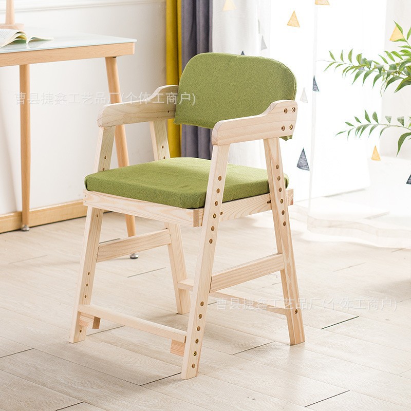 In stock: Children's study chair, made of solid wood, with adjustable height, designed to correct posture for elementary school students, suitable for use as a desk chair or writing chair