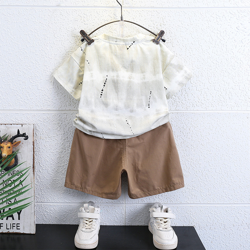 7149 Traje de verano para niños Camiseta de manga corta estampada para niños Estilo de verano para bebés Marca de moda Traje de dos piezas 2025 Nueva tendencia