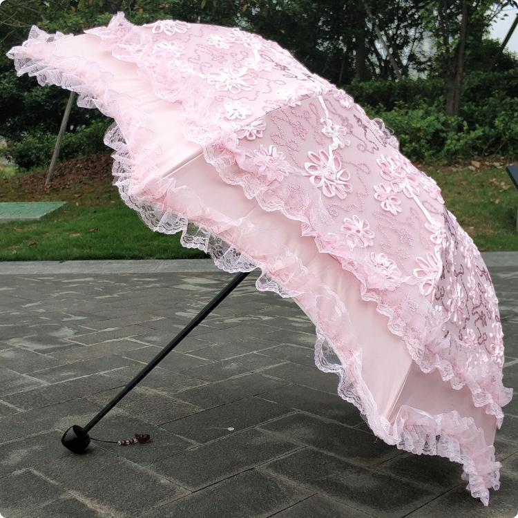 Korean Version 70% off Layers of Vinyl Off-White Lace Embroidery Sequin Sun Protection Sunshade Princess Umbrella Sunny Umbrella